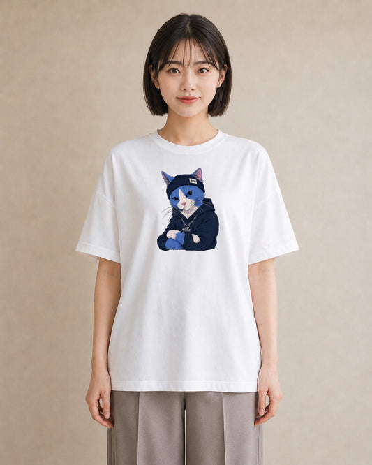 【受注生産】YMAZO Tシャツ レディース 半袖 ビッグシルエット 猫 ねこ ネコ キャット 猫柄 白T 綿100% ホワイト M L 韓国っぽい 手描き くすみカラー お出かけ デイリー 2026新作 父の日 初｜どうぶつ日和（スタンダ