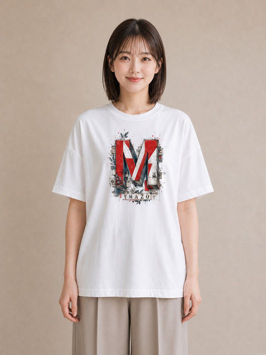 【受注生産】YMAZO Tシャツ レディース 半袖 ビッグシルエット 花柄 フローラル ボタニカル 花 ブーケ 白T 綿100% ホワイト M L ナチュラル 大人可愛い 韓国っぽい デイリー 推し活 ギフト 春夏｜イニシャルY（大きめプリ