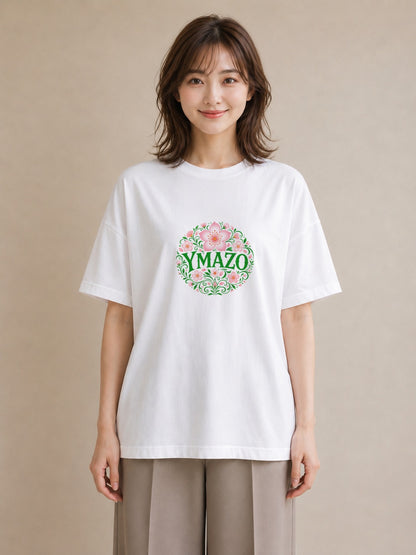 【受注生産】YMAZO Tシャツ レディース 半袖 ビッグシルエット 花柄 フローラル ボタニカル 花 ブーケ 白T 綿100% ホワイト M L くすみカラー 大人可愛い ナチュラル デイリー カジュアル 2026｜花便り（大きめプリント
