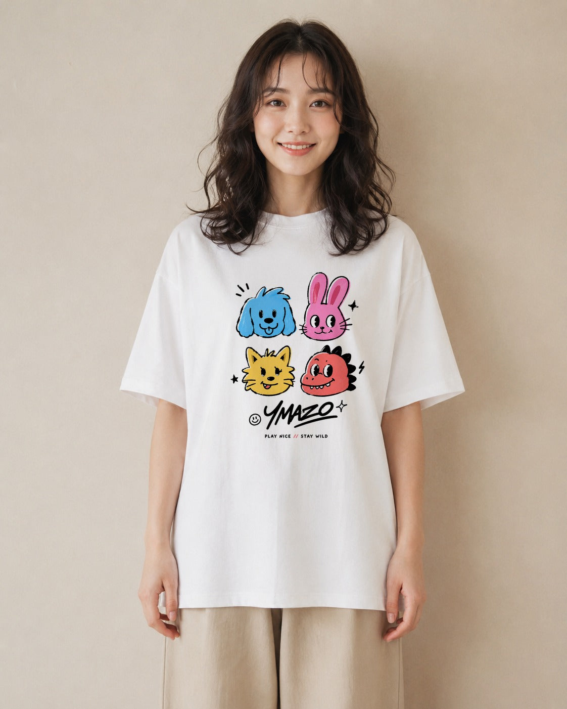 なかよし日和｜水彩 半袖Tシャツ レディース