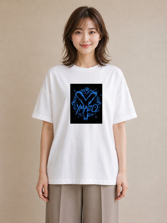 【受注生産】YMAZO Tシャツ レディース 半袖 ゆったり 花柄 フローラル ボタニカル 花 ブーケ 白T 綿100% ホワイト M L 水彩 フェミニン 韓国っぽい デイリー お出かけ 初夏 春夏 ギフト｜イニシャルY（大きめプリント 