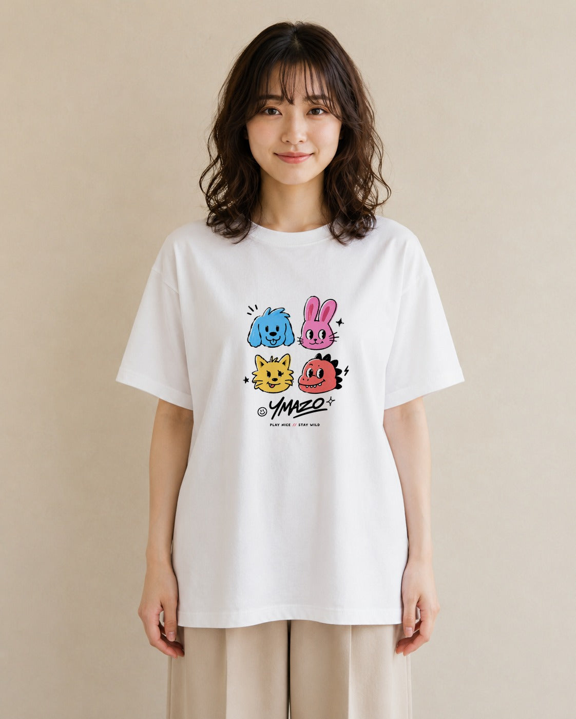 なかよし日和｜水彩 半袖Tシャツ レディース（スタンダードプリント 15×20cm）