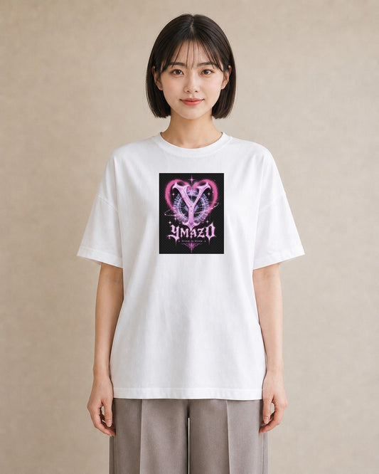 【受注生産】YMAZO Tシャツ レディース 半袖 ビッグT 花柄 フローラル ボタニカル 花 ブーケ 白T 綿100% ホワイト M L フェミニン ナチュラル くすみカラー お出かけ リンクコーデ プレゼント ギ｜イニシャルY（スタンダ