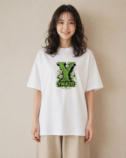 【受注生産】YMAZO Tシャツ レディース 半袖 オーバーサイズ いちご イチゴ 苺 ストロベリー フルーツ 白T 綿100% ホワイト M L 韓国っぽい フェミニン くすみカラー カジュアル デイリー ギフト｜Y字ロゴ（大きめプリント