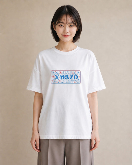 【受注生産】YMAZO Tシャツ レディース 半袖 ビッグシルエット 花柄 フローラル ボタニカル 花 ブーケ 白T 綿100% ホワイト M L 水彩 韓国っぽい フェミニン 通勤 カジュアル 父の日 春夏 初夏｜花あそび（大きめプリント