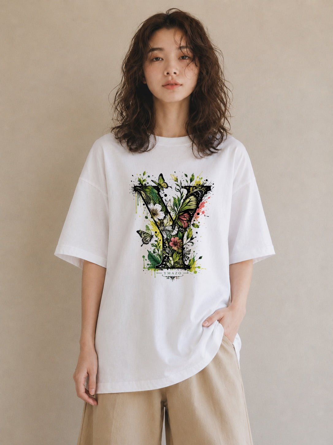花の記す｜水彩 半袖Tシャツ レディース（大きめプリント 20×25cm）