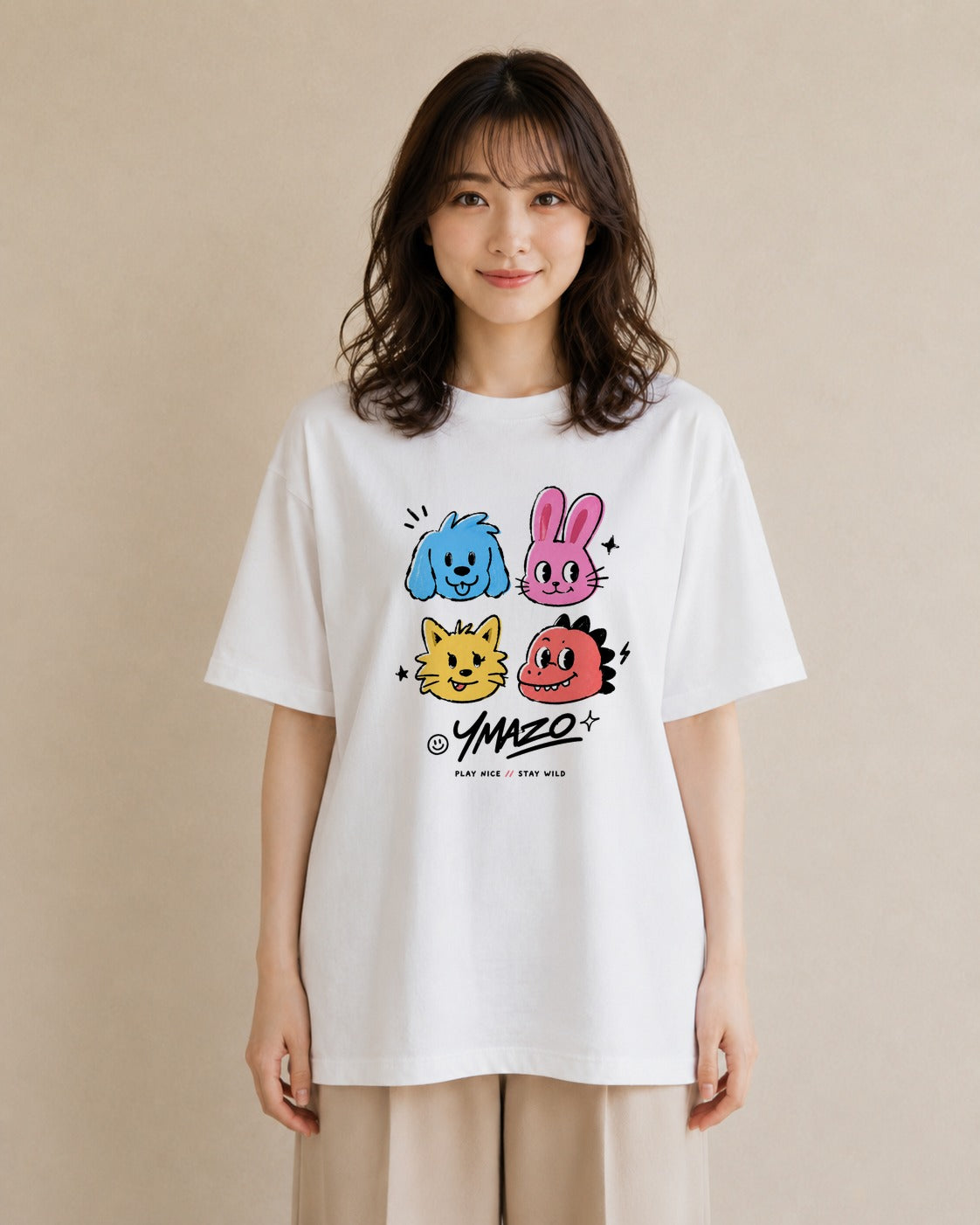 なかよし日和｜水彩 半袖Tシャツ レディース