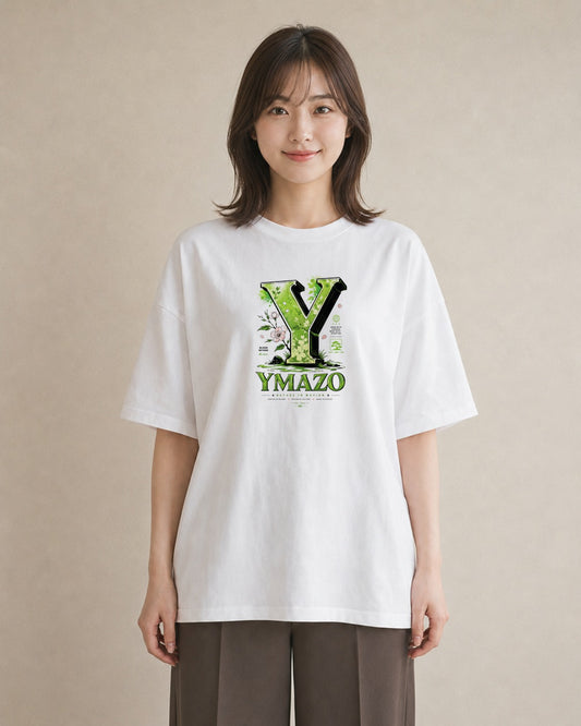【受注生産】YMAZO Tシャツ レディース 半袖 オーバーサイズ 花柄 フローラル ボタニカル 花 ブーケ 白T 綿100% ホワイト M L ナチュラル フェミニン くすみカラー リンクコーデ お出かけ 初夏 プ｜Y字ロゴ（大きめプリン