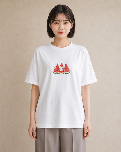 【受注生産】YMAZO Tシャツ レディース 半袖 オーバーサイズ 猫 ねこ ネコ キャット 猫柄 白T 綿100% ホワイト M L 韓国っぽい 水彩 ナチュラル お出かけ 推し活 2026新作 春夏 父の日｜どうぶつ日和（大きめプリント