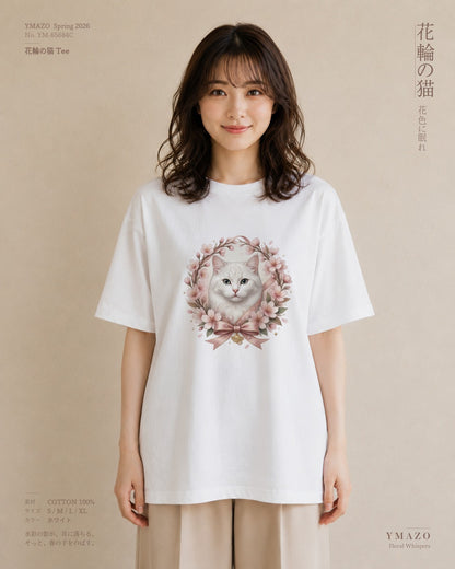 花輪の猫｜さくらリース 水彩 半袖Tシャツ レディース