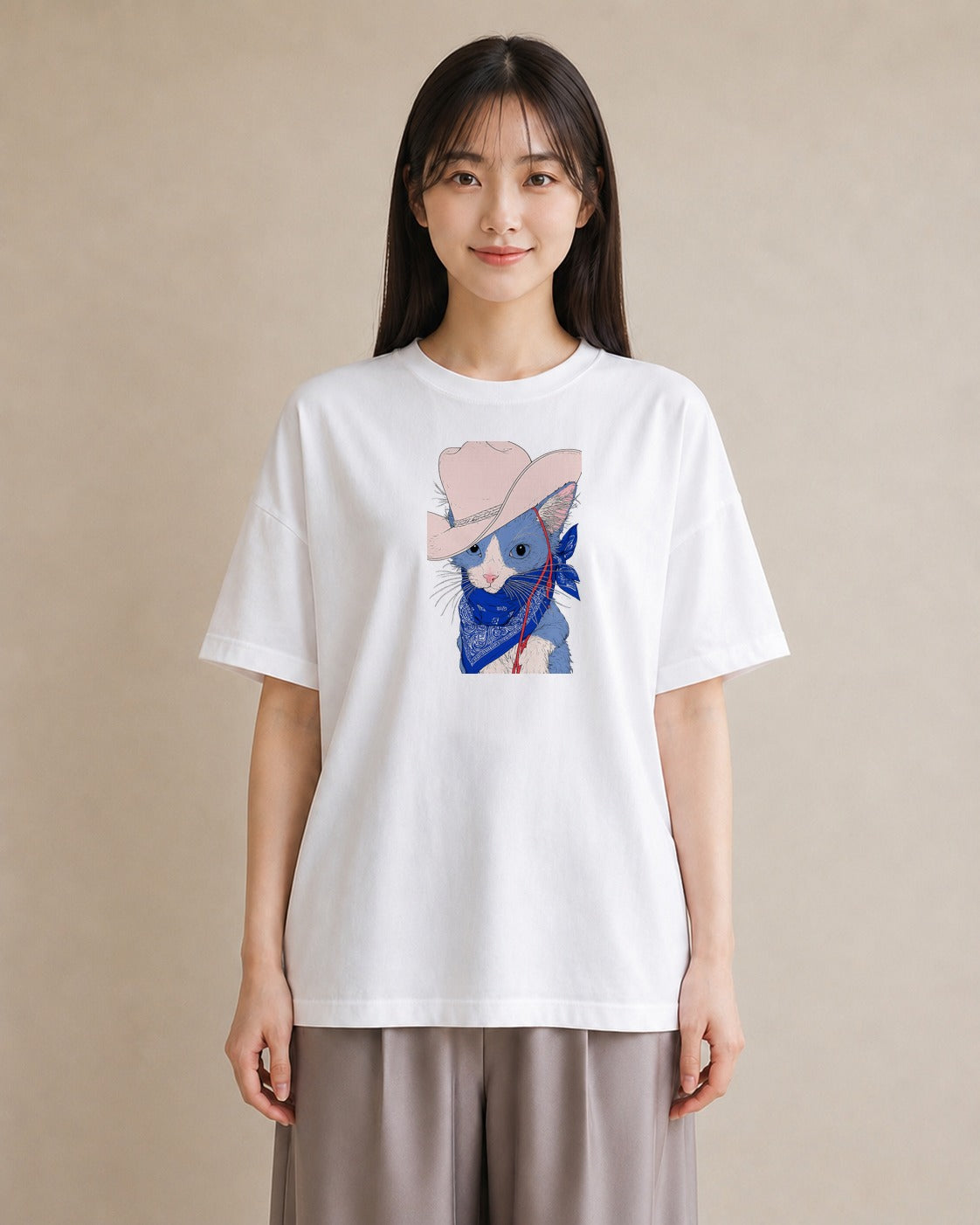 【受注生産】YMAZO Tシャツ レディース 半袖 ゆったり 猫 ねこ ネコ キャット 猫柄 白T 綿100% ホワイト M L 手描き ナチュラル 韓国っぽい リンクコーデ カジュアル プレゼント 父の日 春夏｜どうぶつ日和（スタンダード