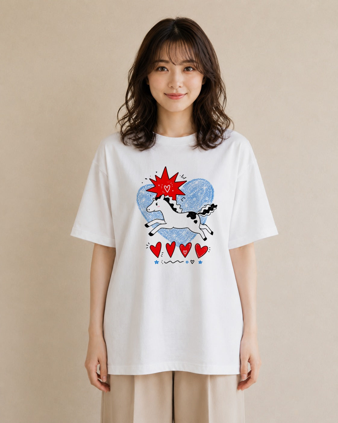 【受注生産】YMAZO Tシャツ レディース 半袖 ビッグシルエット ハート heart ハート柄 白T 綿100% ホワイト M L フェミニン ニュアンス 手描き カジュアル お出かけ 父の日 プレゼント 202｜どうぶつ日和（大きめプ