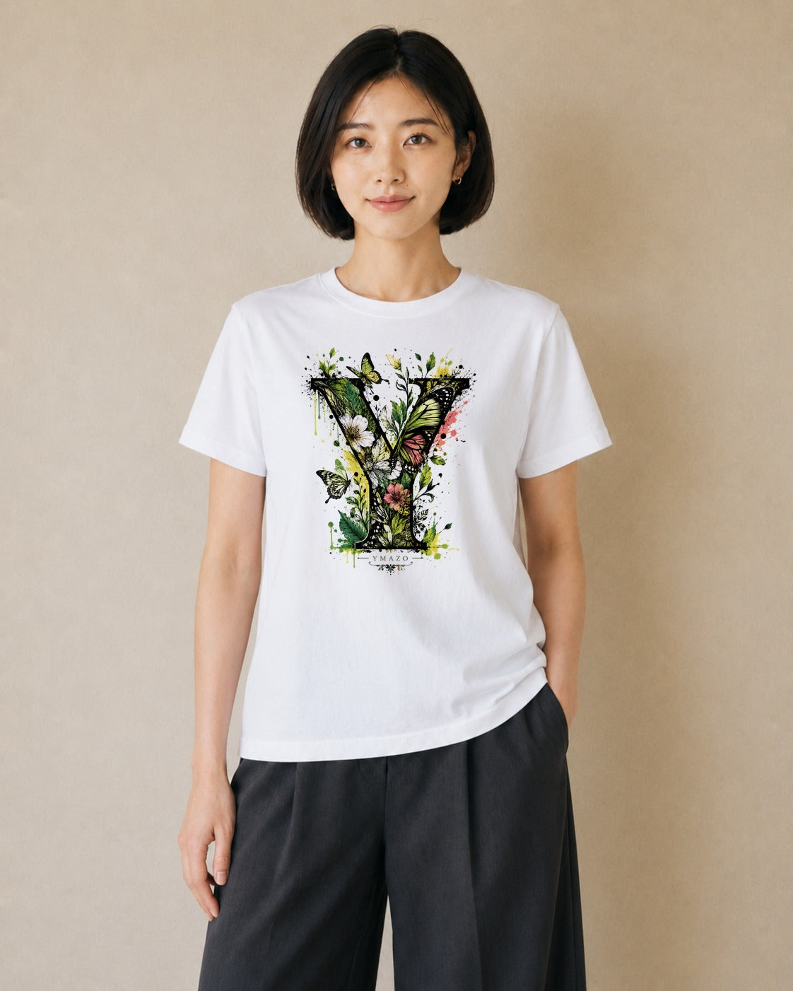 花の記す｜水彩 半袖Tシャツ レディース（大きめプリント 20×25cm）