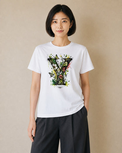 花の記す｜水彩 半袖Tシャツ レディース（大きめプリント 20×25cm）